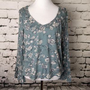Lucky Brand Teal and White Floral Blouse